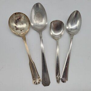 Antique Silverplate Spoons & Ladle Set Of 4 With Mixed Patterns
